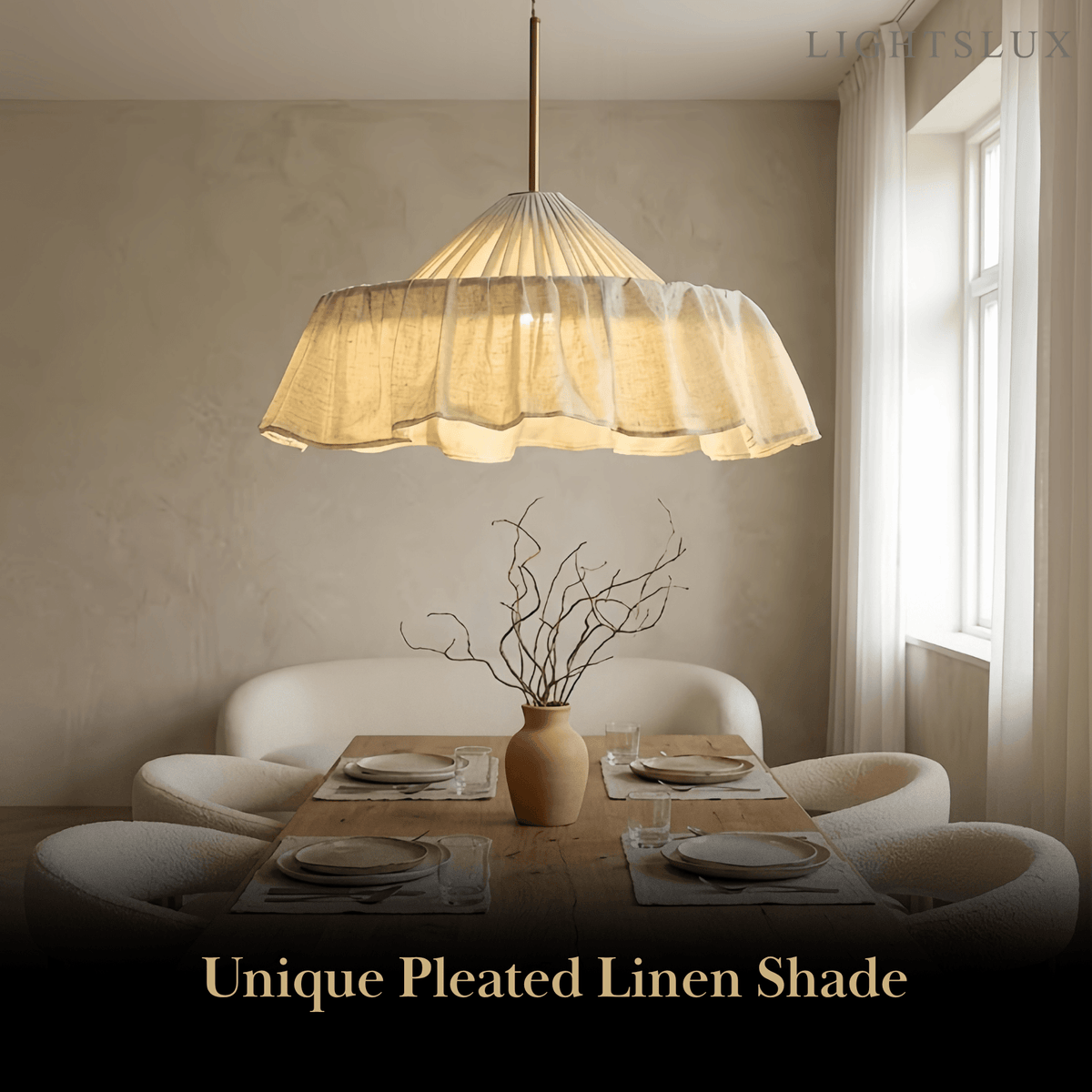 Velora Elegant Fabric Pendant Lamp -- Beige Pleated for Bedroom8