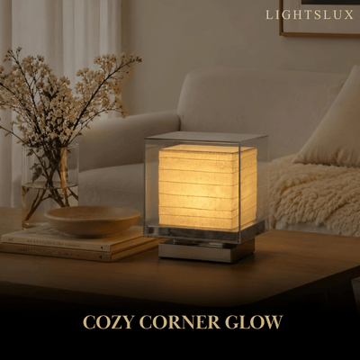 Lunara Minimalist Paper Table Lamp -- Metal Frame with Tri-Color Dimming for Living Room