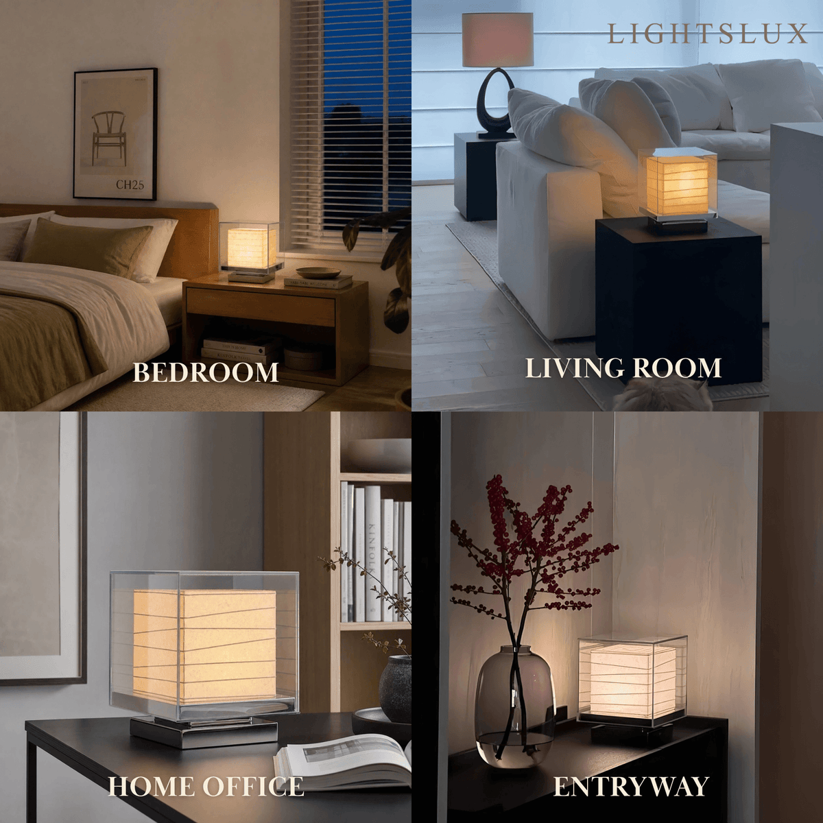 Lunara Minimalist Paper Table Lamp -- Metal Frame with Tri-Color Dimming for Bedroom