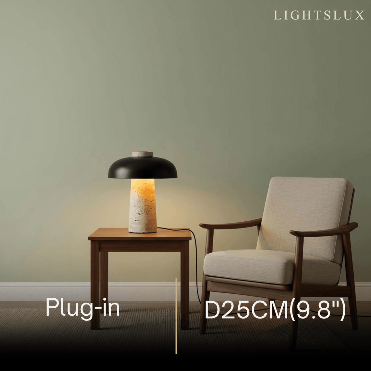 Strata Natural Travertine Table Lamp – Black Shade for Bedroom & Bedside