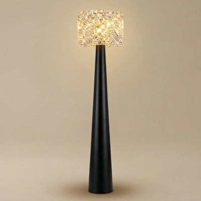 Velora Modern Crystal Floor Lamp – Black Metal for Living Room