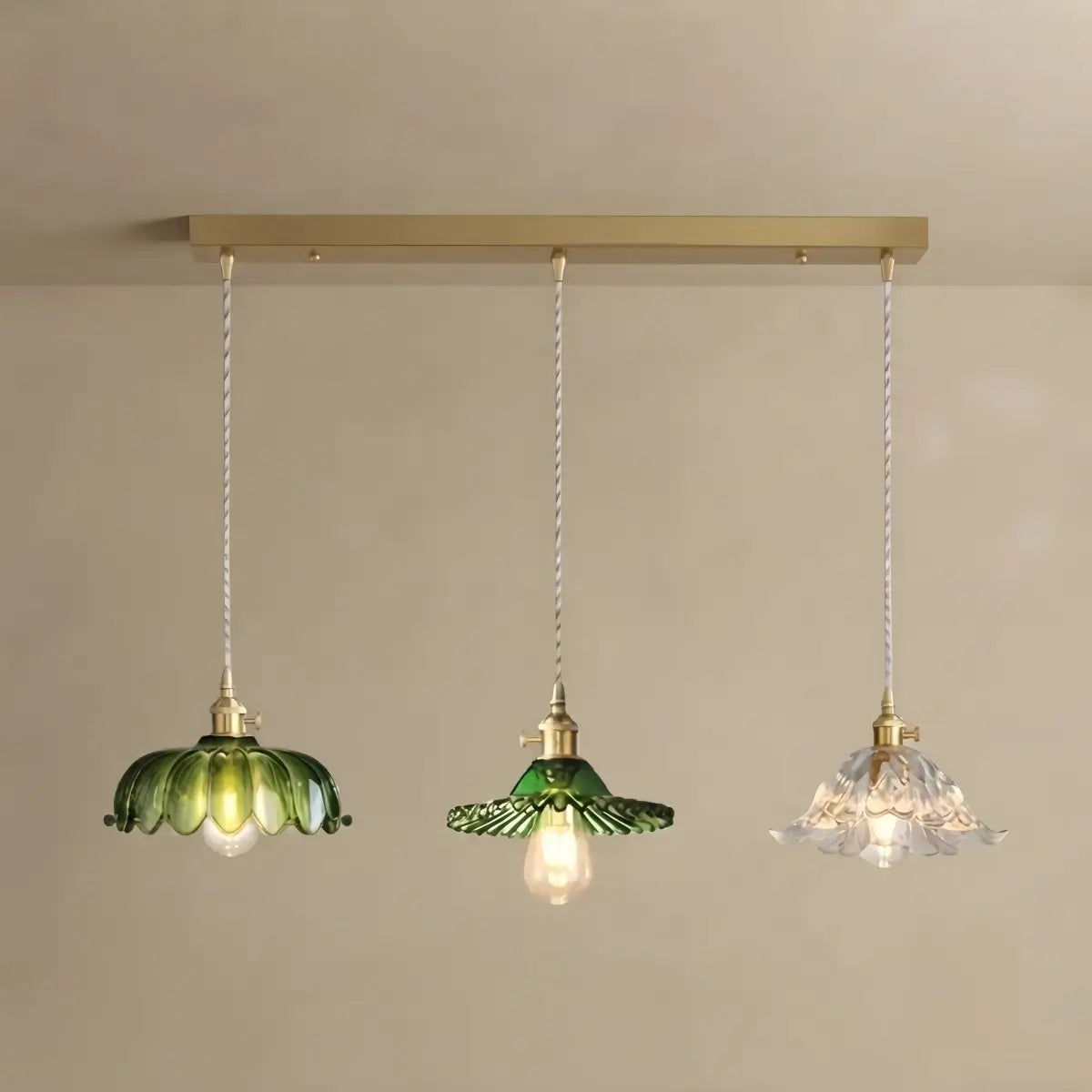 JUN103Velora Vintage Green Glass Pendant Light - Brass Metal for Dining Room