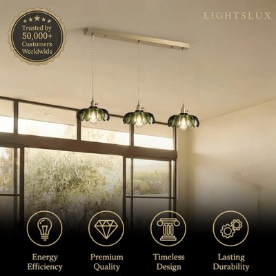 Velora Vintage Green Glass Pendant Light - Brass Metal for Living Room