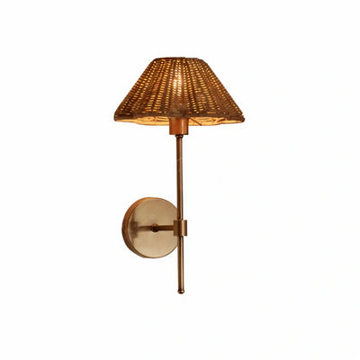 JUN106Bamburo Rustic Rattan Wall Sconce – Natural Shade & Aged Brass for Bedroom