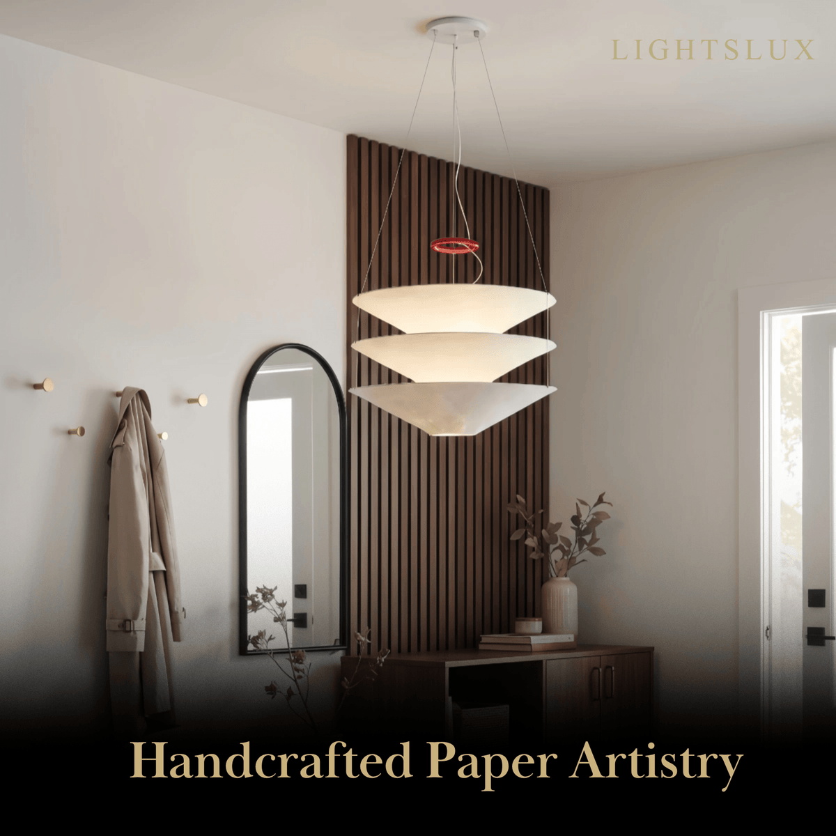 Zenno Japandi  Paper Pendant Light – Tiered Cone White for Dinin