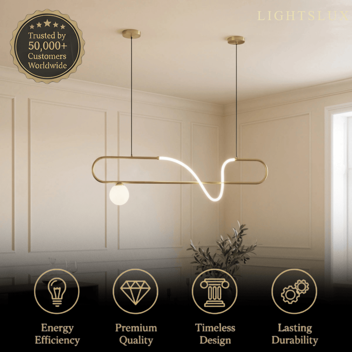 Nebula Modern Silicone LED Pendant Light – Linear Gold for Di
