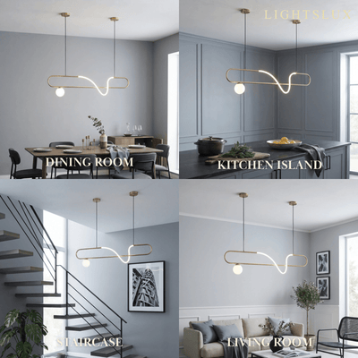 Nebula Modern Silicone LED Pendant Light – Linear Gold for Dining R