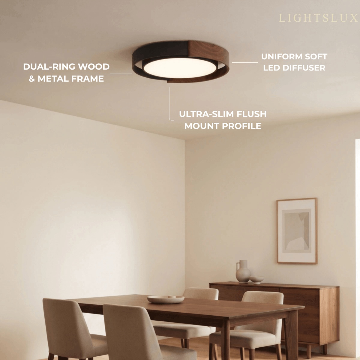 Zenno Natural Walnut Ceiling Light – Round for Bed