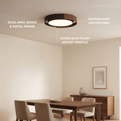 Zenno Natural Walnut Ceiling Light – Round for Bed