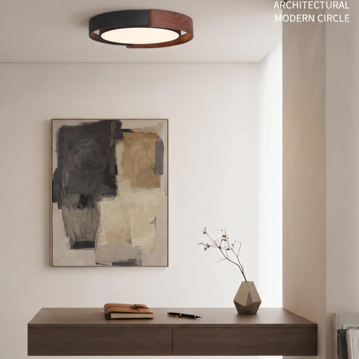 Zenno  Natural Walnut Ceiling Light – Round for Bedroom333