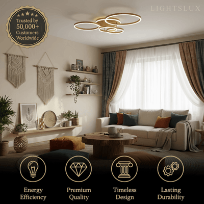  Ring Black/Gold Celing Light, 4Style, for Bedroom/Living Room/Commercial