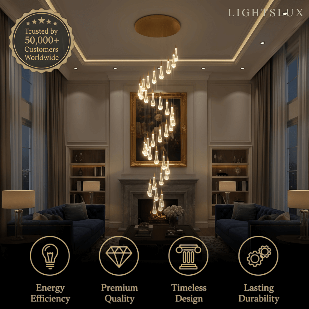 Indra Luxury Crystal Drop Chandelier with Spiral Design