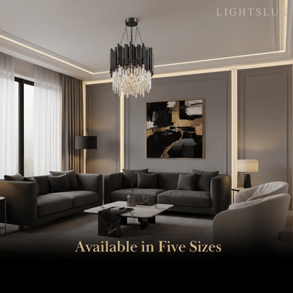 Modern Crystal Chandelier – Black Frame Sparkling Focal Point for Dining/Living Room