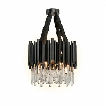 Excelis Modern Crystal Chandelier – Black Frame Sparkling Focal Point for Dining/Living Room