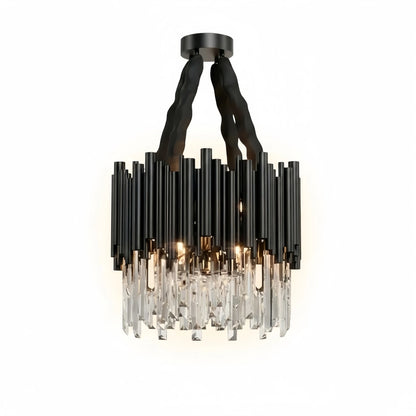 Excelis Modern Crystal Chandelier – Black Frame Sparkling Focal Point for Dining/Living Room