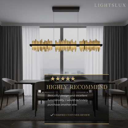 Modern Linear Pendant Light – Polished Gold Border on Jet Black Iron for Kitchen