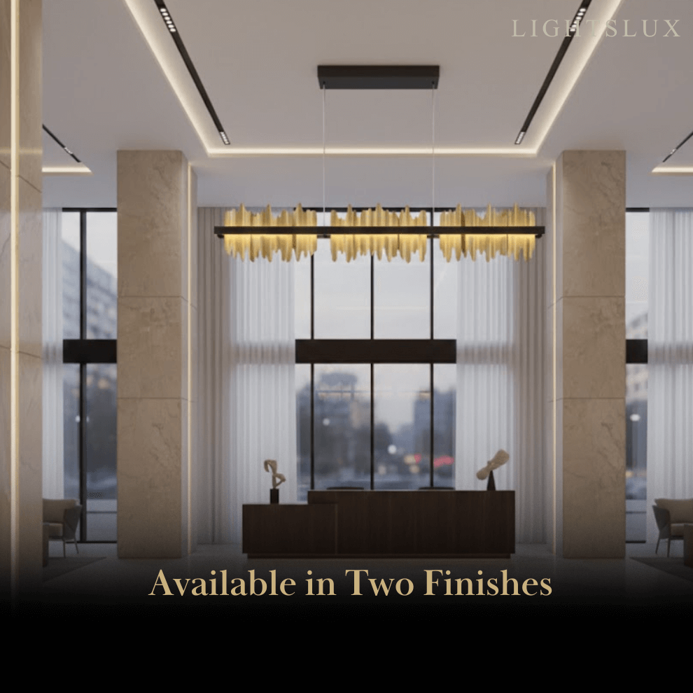 Modern Linear Pendant Light – Polished Gold Border on Jet Black Iron for Kitchen