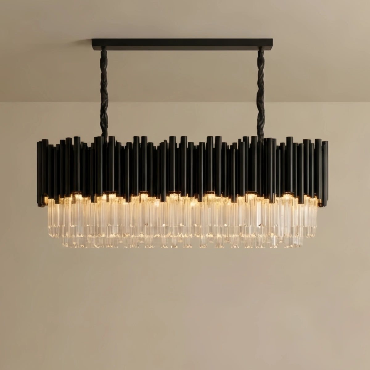 Luxury Obsidian Pendant – Black Frame Layered/High-Quality Crystals for Indoor Space