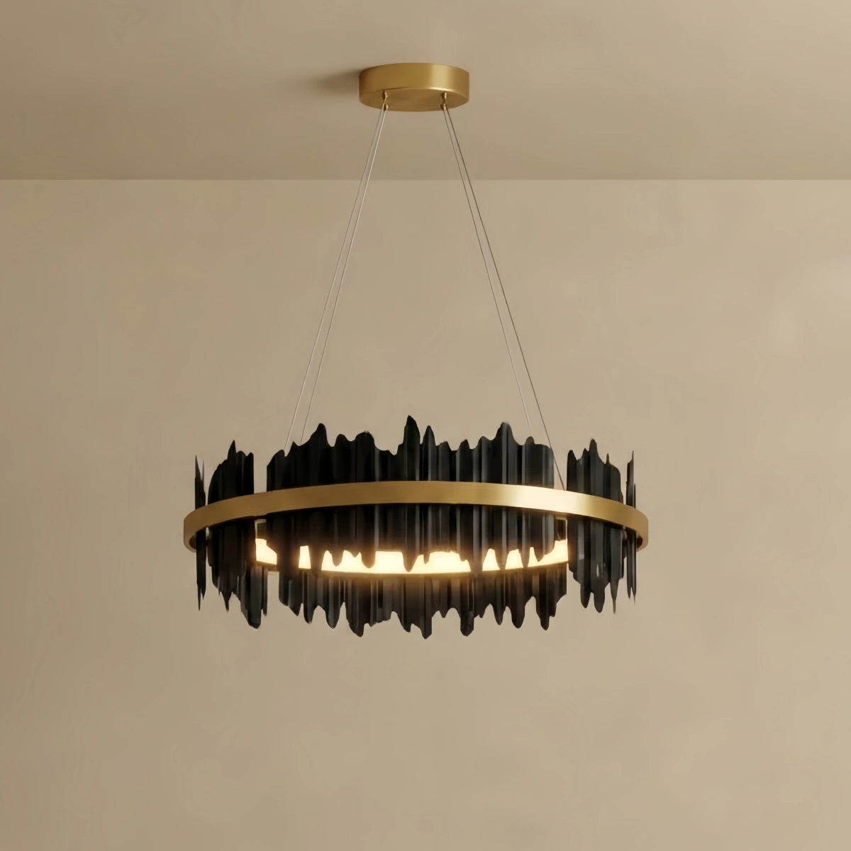 Dual-Ring Chandelier – Stainless Steel in Jet Black or Polished Gold for Living Room