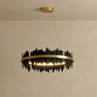 Dual-Ring Chandelier – Stainless Steel in Jet Black or Polished Gold for Living Room