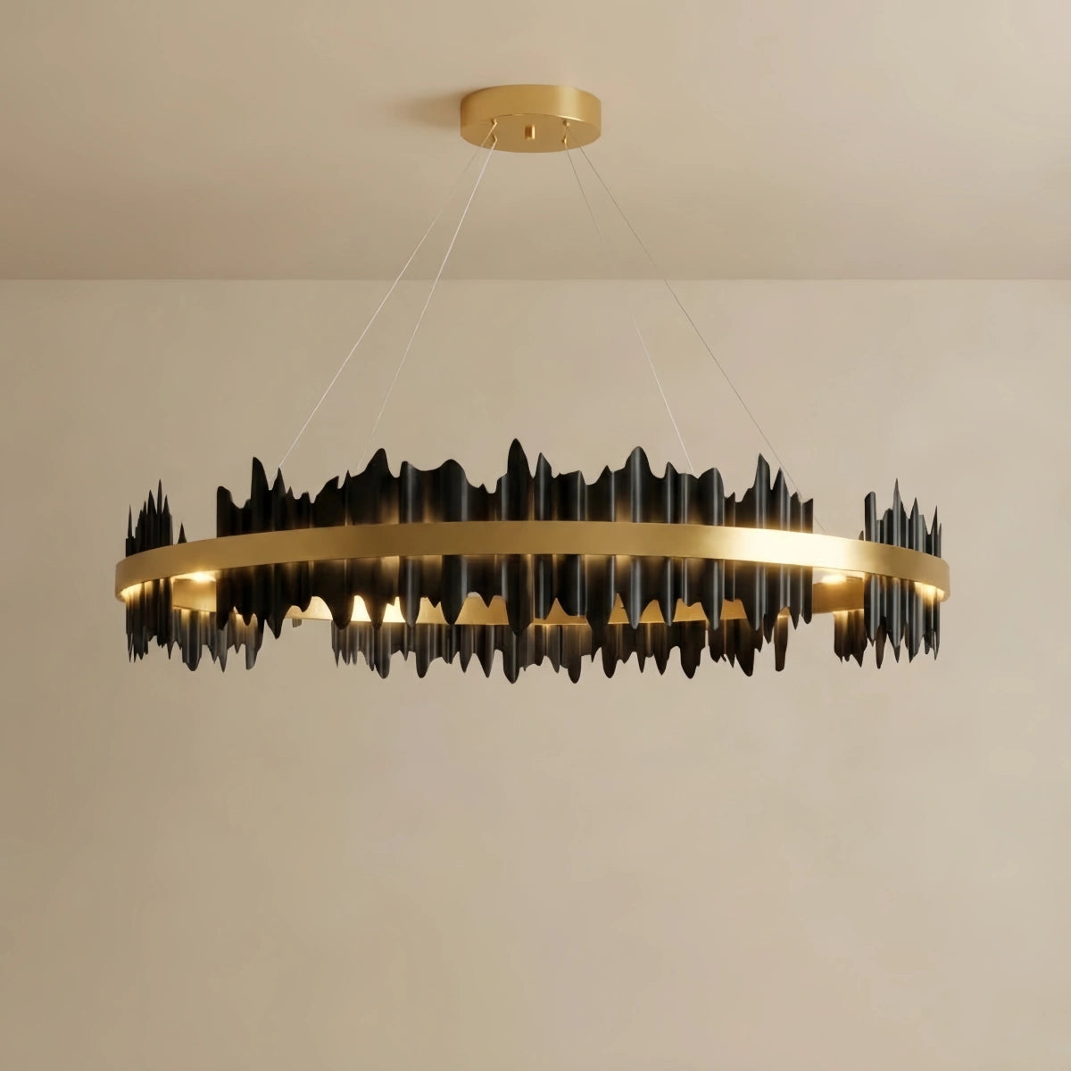 Excelis Dual-Ring Chandelier – Stainless Steel in Jet Black or Polished Gold for Living Room