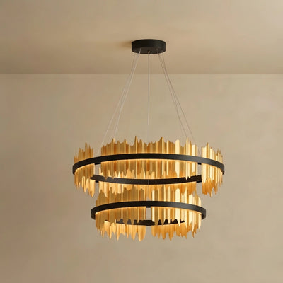 Excelis Dual-Ring Chandelier – Stainless Steel in Jet Black or Polished Gold for Living Room