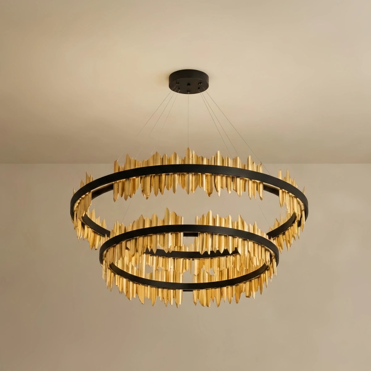 Excelis Dual-Ring Chandelier – Stainless Steel in Jet Black or Polished Gold