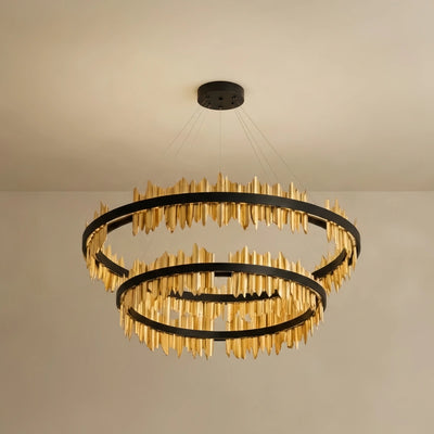 Excelis Dual-Ring Chandelier – Stainless Steel in Jet Black or Polished Gold