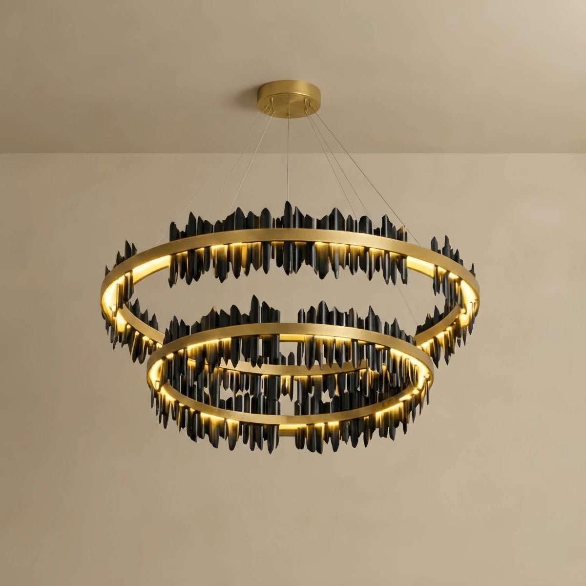 Excelis Dual-Ring Chandelier – Stainless Steel  for Living Room