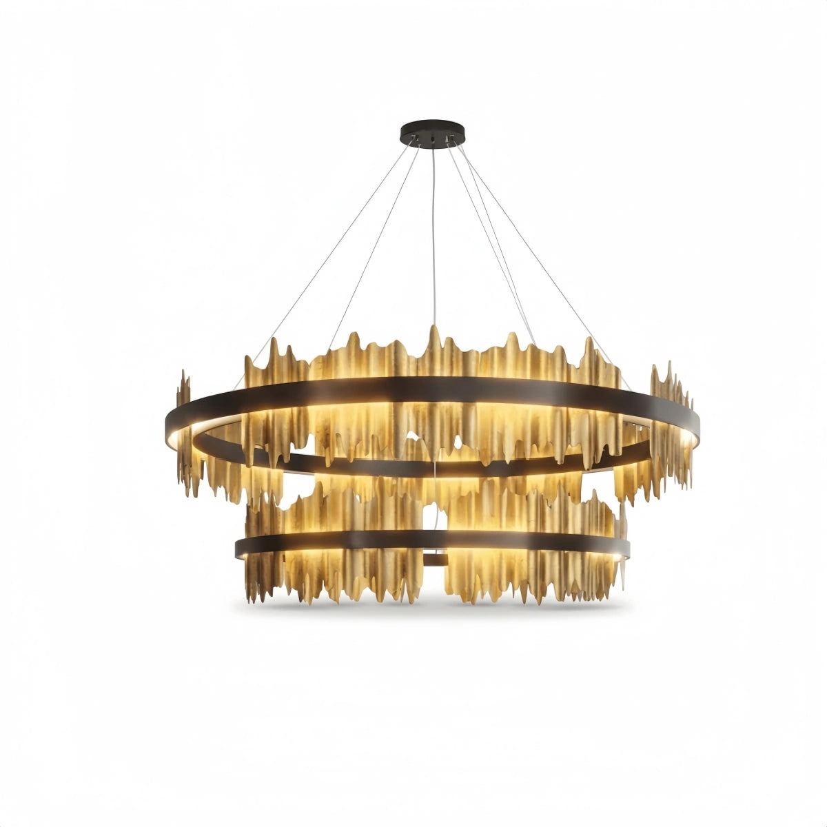 Excelis Dual-Ring Chandelier – Stainless Steel in Jet Black or Polished Gold for Living Room
