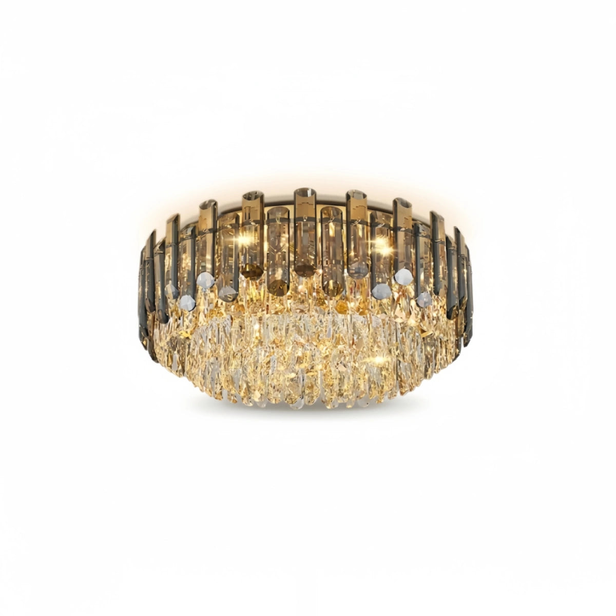 Luxury Crystal Flush Mount Chandelier – Smoky/Clear Dimmable for Living Room