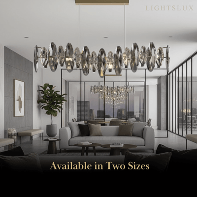 Luxury Crystal Pendant – Gold & Smoky Grey with Clear Crystals for Dining Room