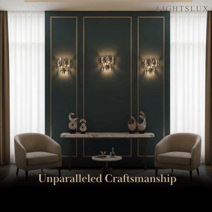 Modern Luxury Crystal Wall Sconce – Smoky Grey & Gold with Clear Crystals for Indoor  
