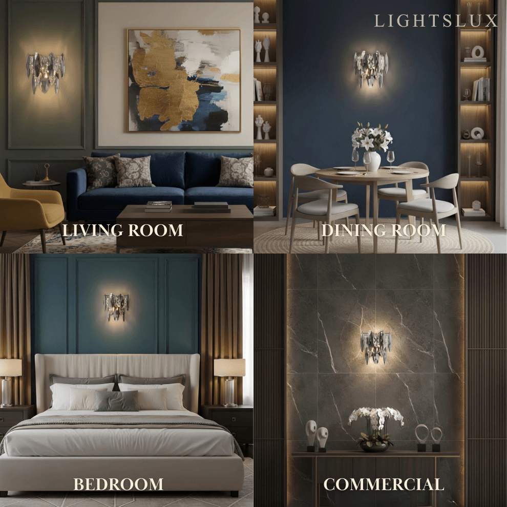Modern Luxury Crystal Wall Sconce – Smoky Grey & Gold with Clear Crystals for Indoor