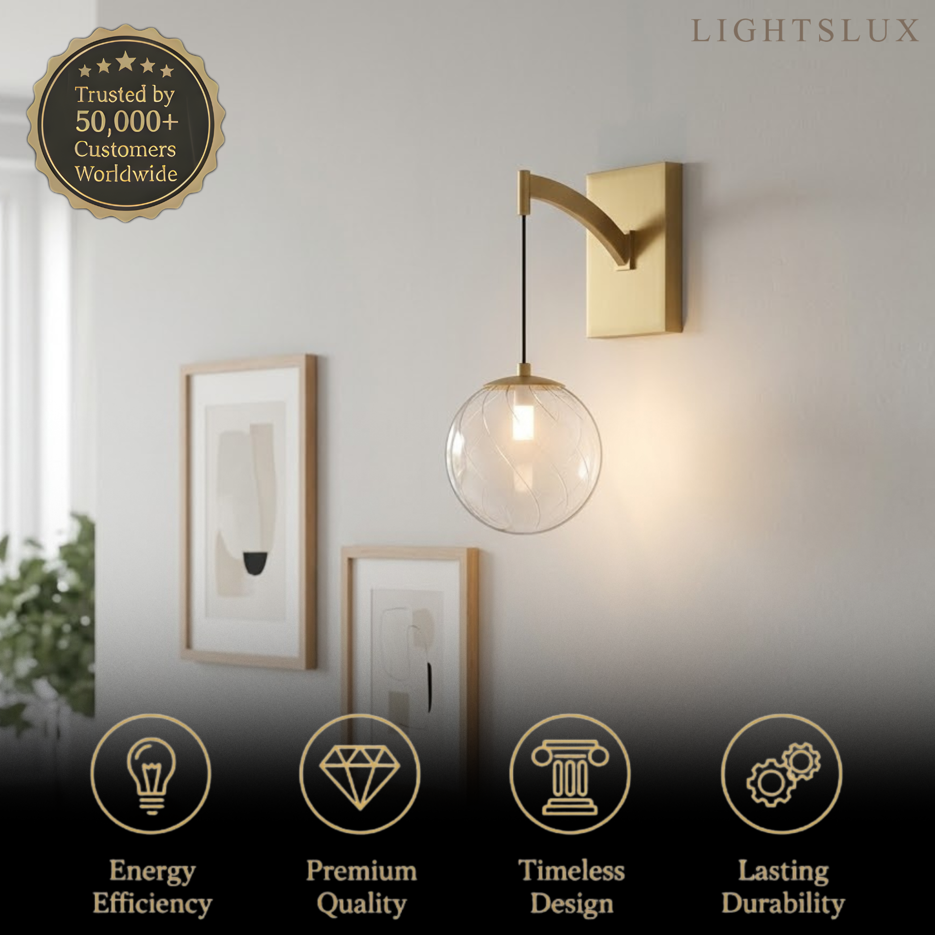 Excelis Moderne Gold-Globus-Wandleuchte – gebürstetes Gold-Finish, modernes elegantes Design