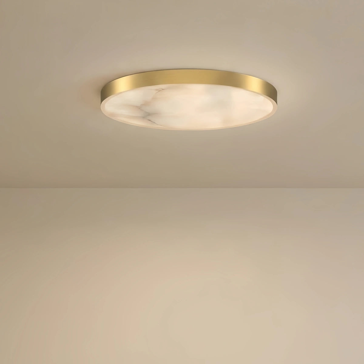 Modern Alabaster Disc Ceiling Light – Solid Brass Frame Warm Ambient Glow