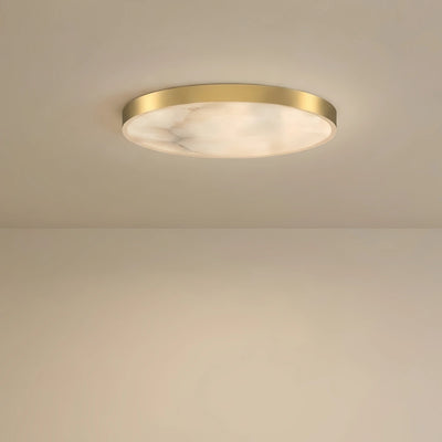 Modern Alabaster Disc Ceiling Light – Solid Brass Frame Warm Ambient Glow