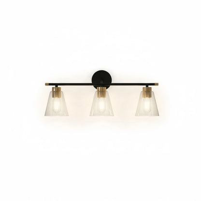Irondale 3-Light Bathroom Vanity – Matte Black/Brushed Gold Flared Glass Shades Bathroom