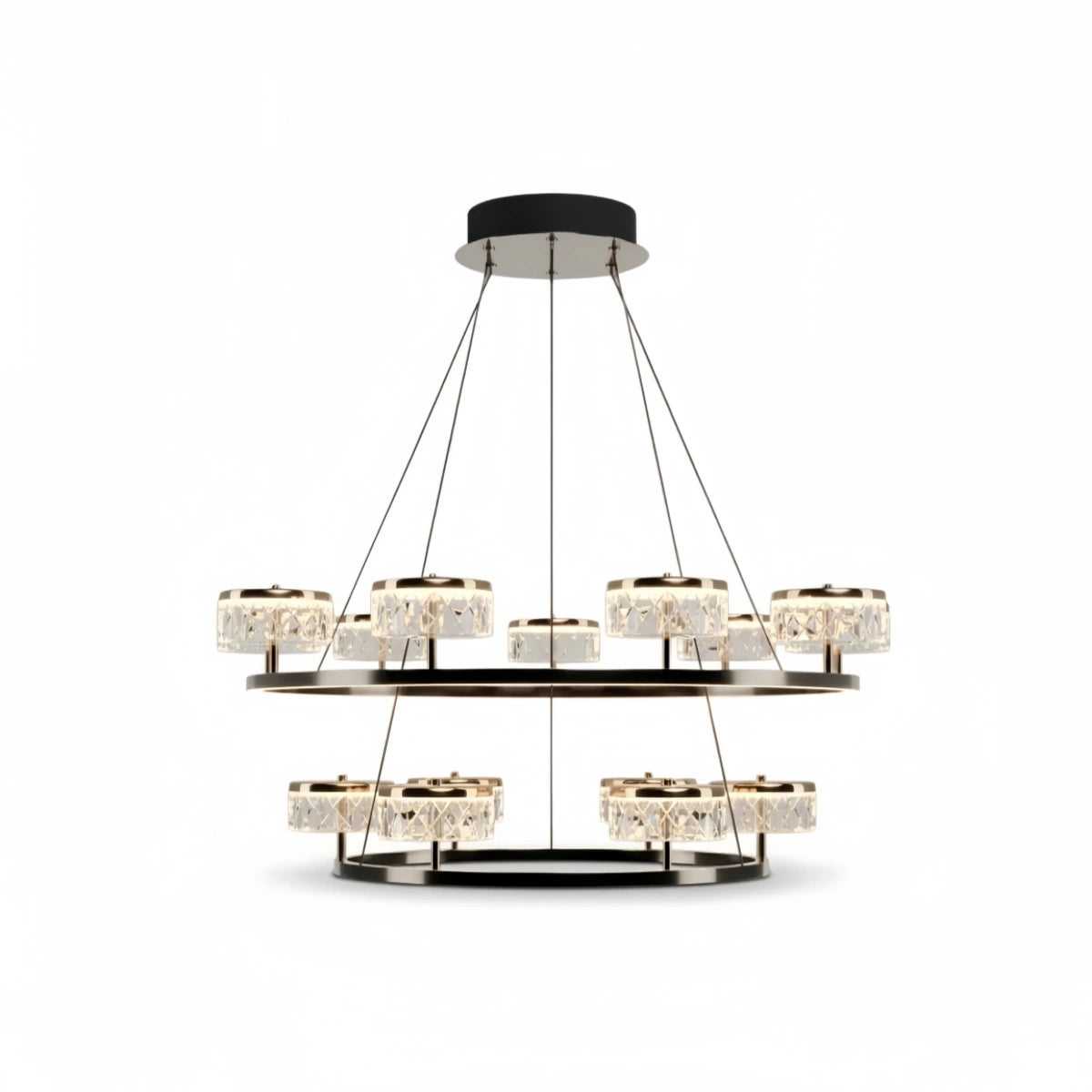Mid-Century Tiered Hanging Chandelier – Adjustable Gold Pearl Black Dining/Living Room