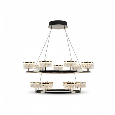 Mid-Century Tiered Hanging Chandelier – Adjustable Gold Pearl Black Dining/Living Room