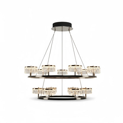 Mid-Century Tiered Hanging Chandelier – Adjustable Gold Pearl Black Dining/Living Room