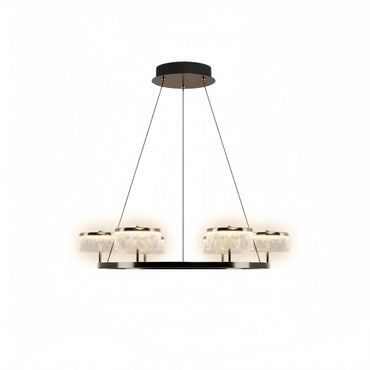 Mid-Century Tiered Hanging Chandelier – Adjustable Gold Pearl Black Dining/Living Room