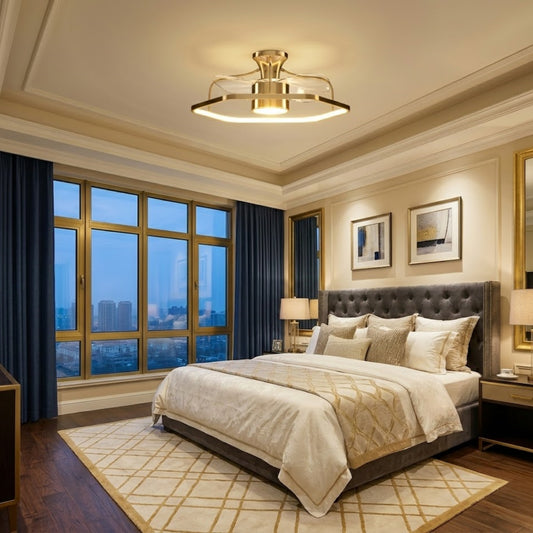 Excelis Geometric Ceiling Light with Fan – Gold