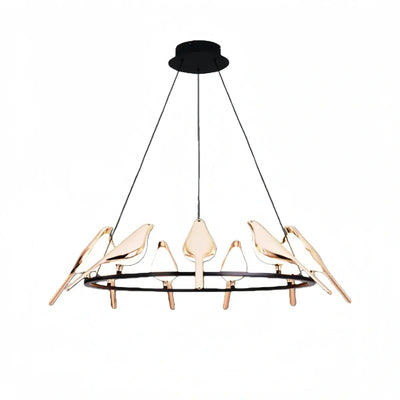 Modern Bird Chandelier – Gold Acrylic Magpie Design_