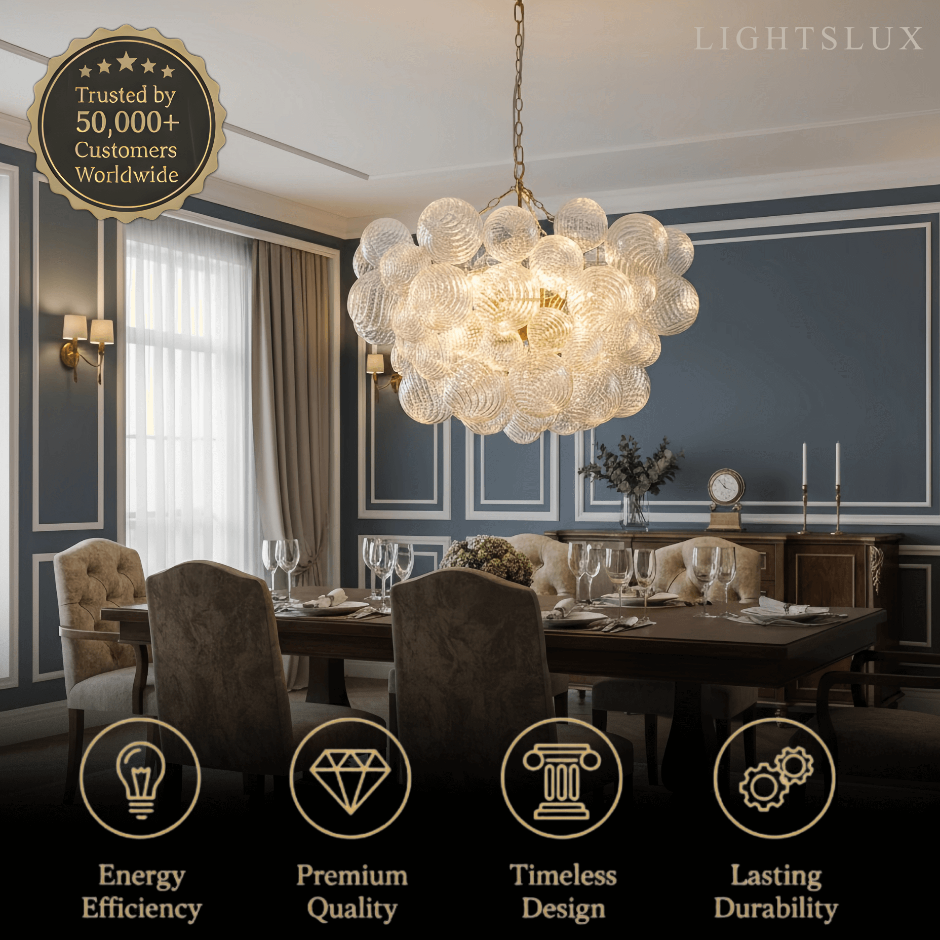 Modern Chandelier – Bubble Etched Glass 