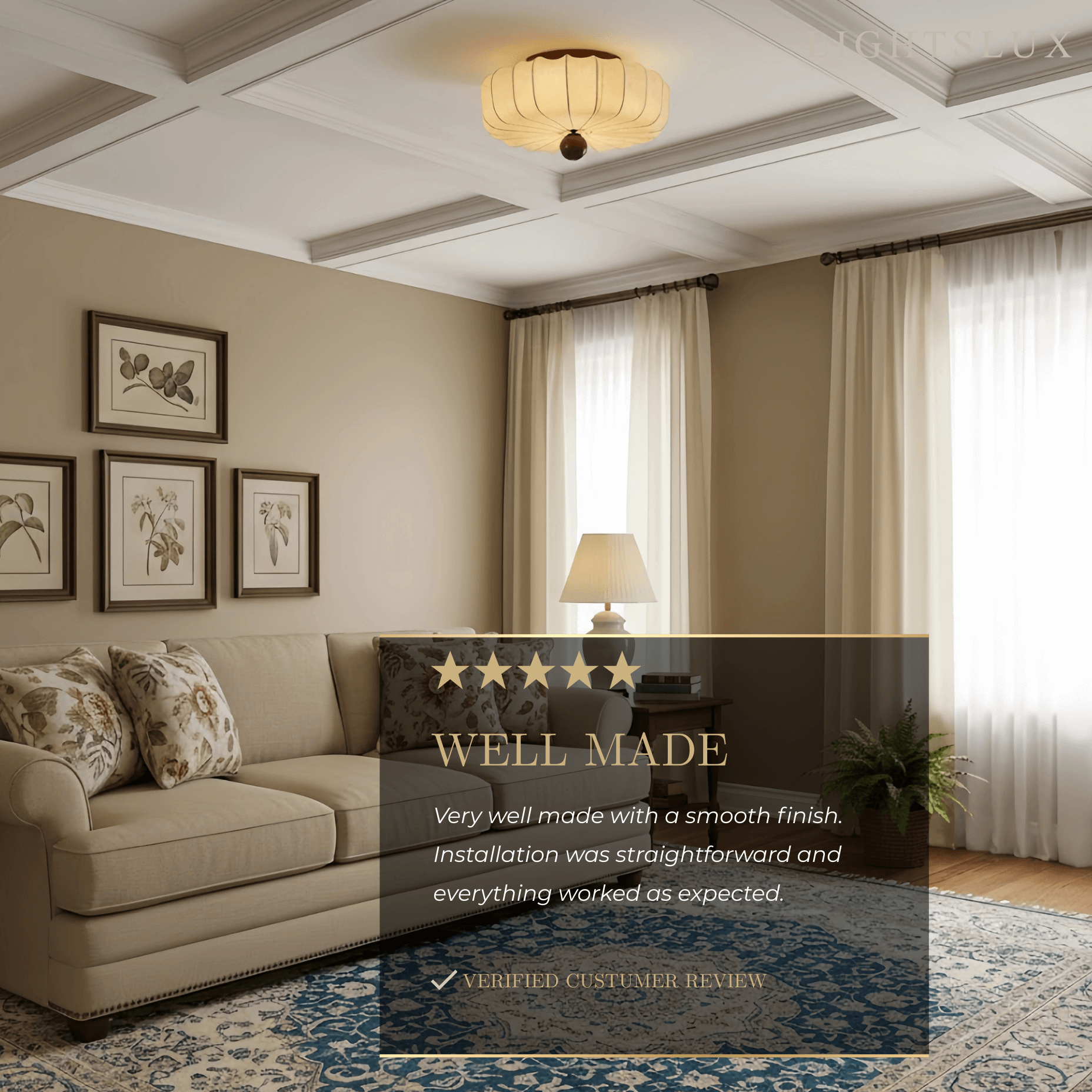 Modern Ceiling Light – Fabric Petal Floral Pattern Wood Accents