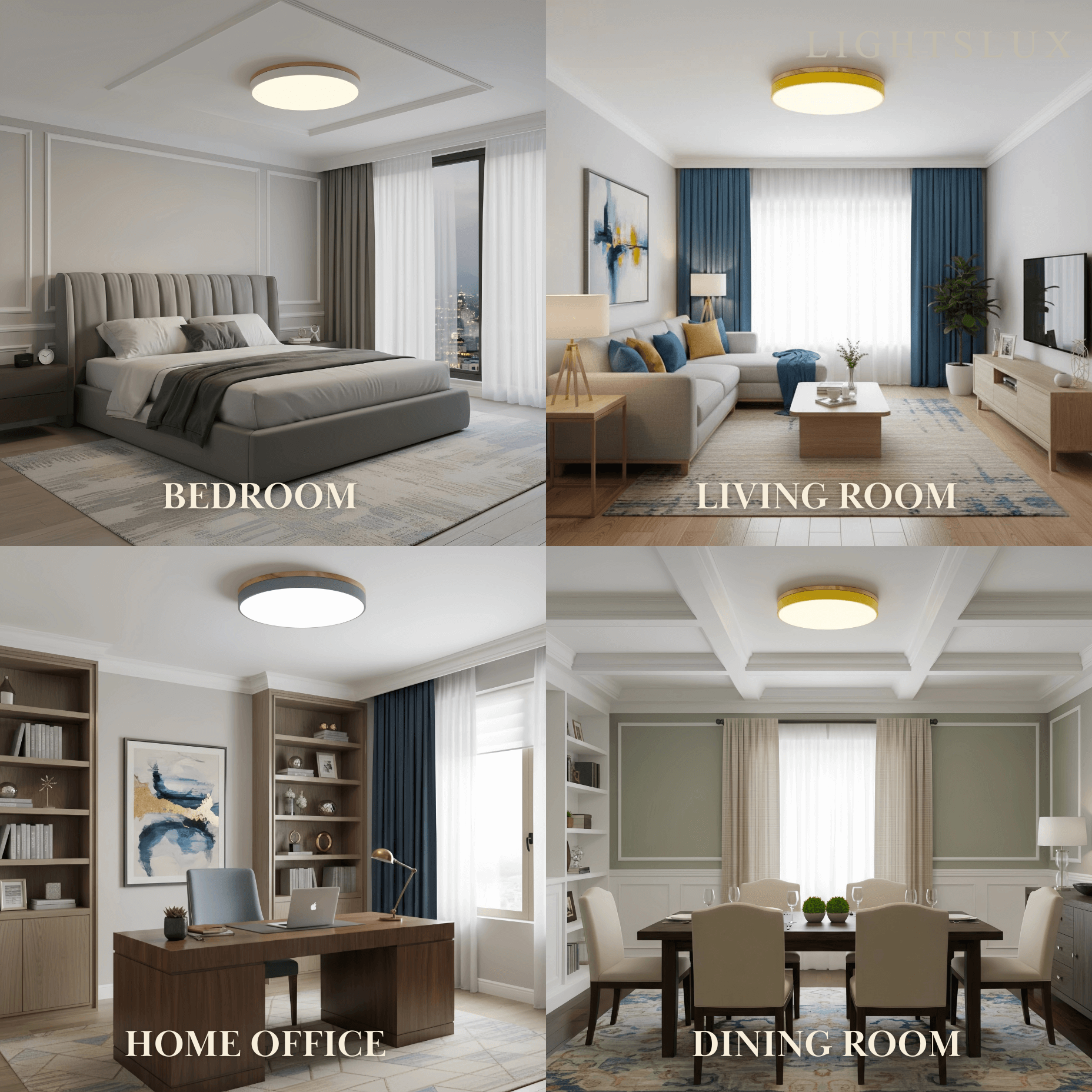 Minimalist Circular Ceiling Lamp — Wood & Matte Grey Frame 