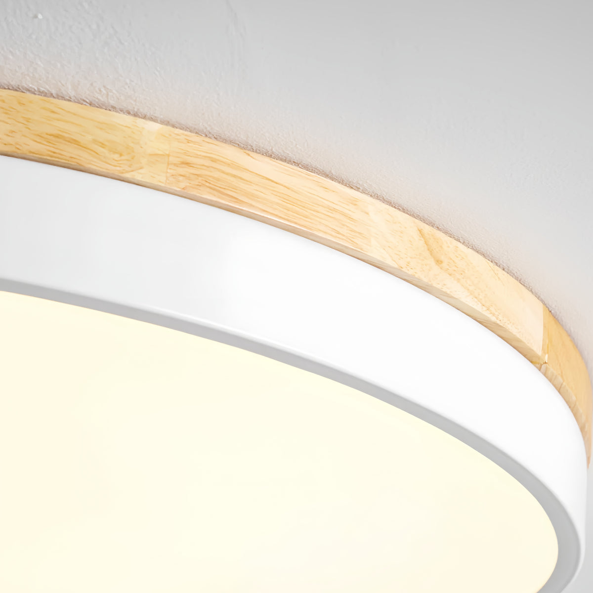 Minimalist Circular Ceiling Lamp — Wood & Matte Grey Frame 