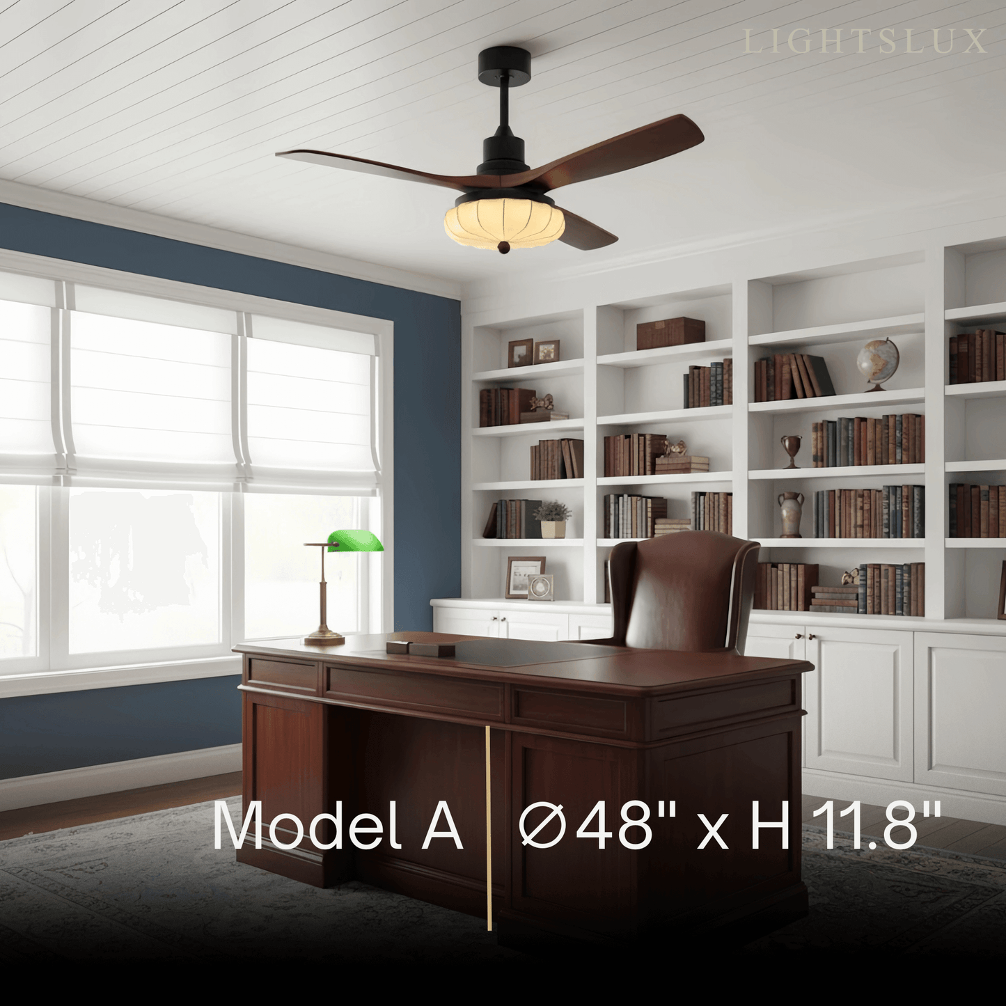 Modern Ceiling Fan Light — Lotus Fabric Shade & Walnut Wood