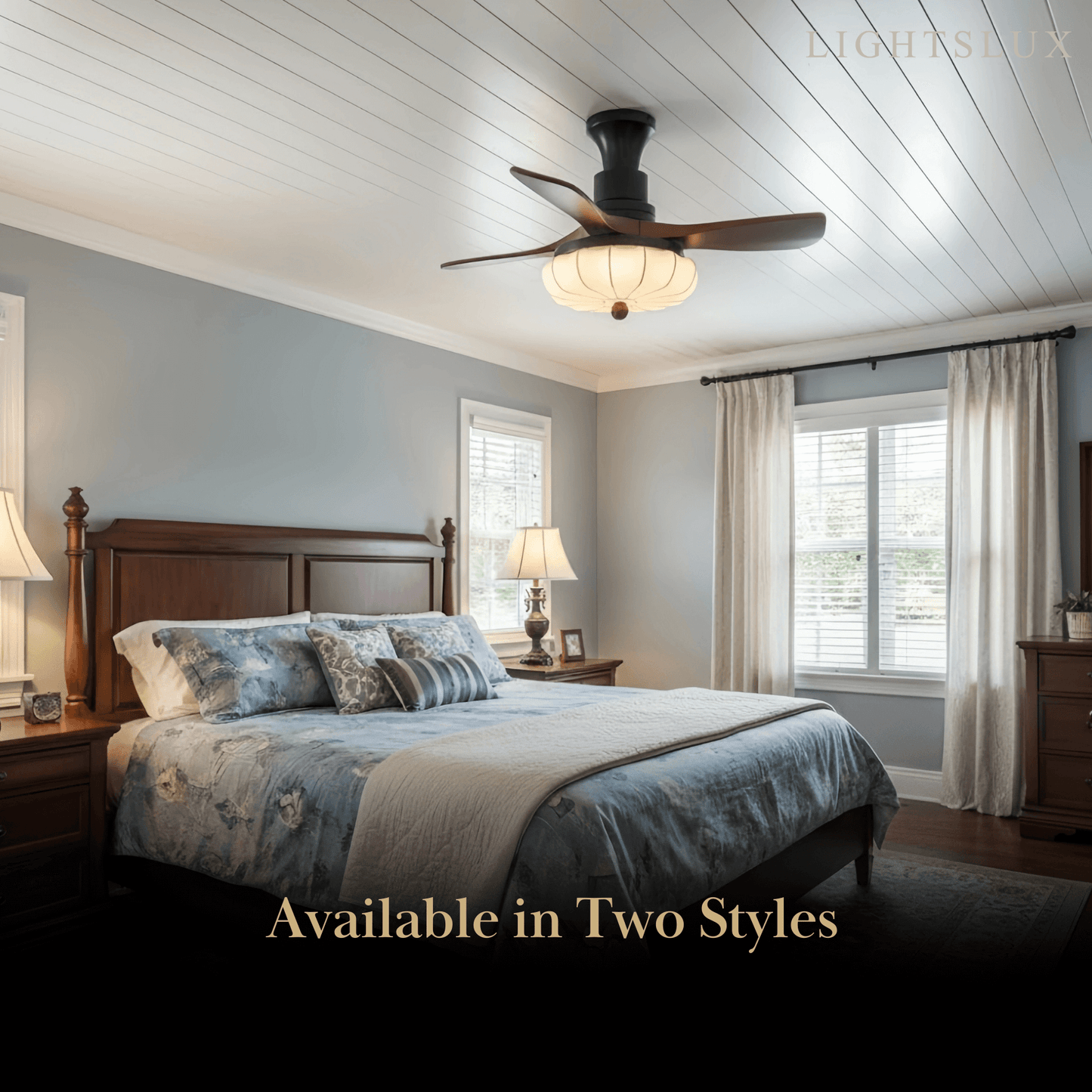 Modern Ceiling Fan Light — Lotus Fabric Shade & Walnut Wood
